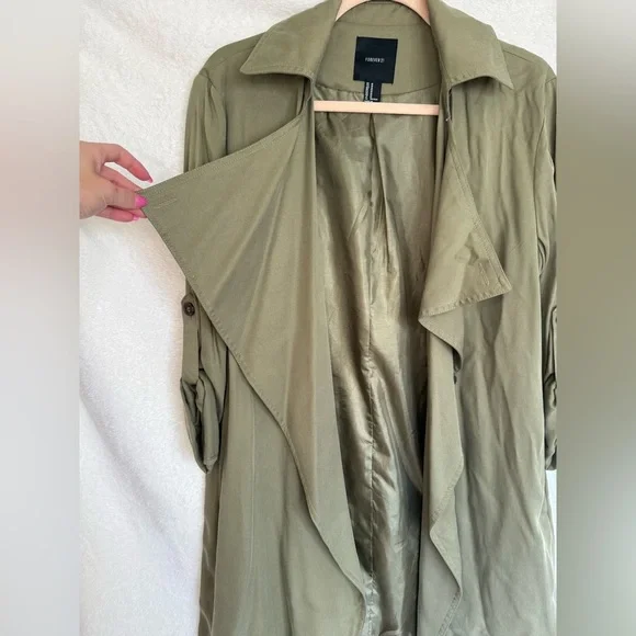 Forever 21 Green Trench Coat - Picture 3 of 6